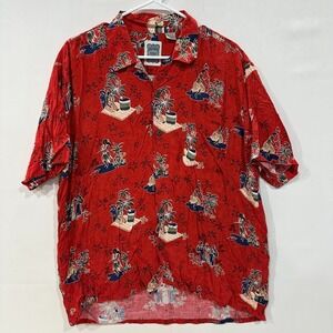 Ocean Current Vintage Hawaiian Shirt Mens M Red‎ Rayon Made in Korea Surf Aloha